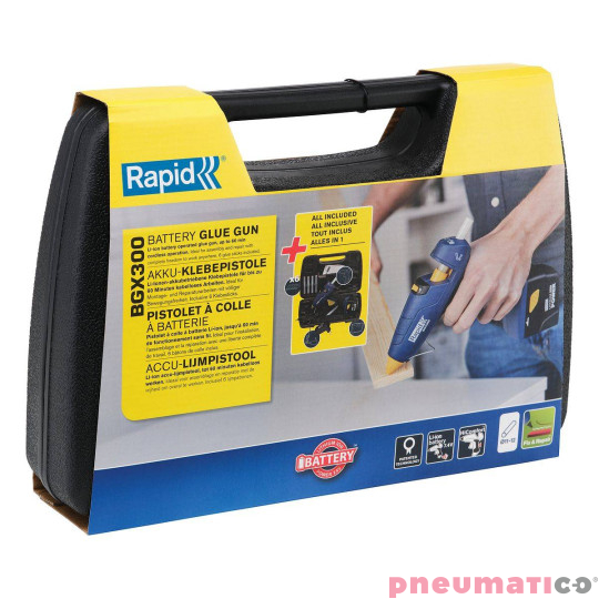 Bezprzewodowy pistolet do kleju na gorąco Rapid BGX300 (z akumulatorem litowo-jonowym) Bezprzewodowy pistolet do kleju na gorąco Rapid BGX300 (z akumulatorem litowo-jonowym)