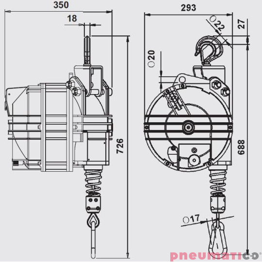 Balanser linkowy 9424G TECNA 130-150kg 2500mm Balanser linkowy 9424G TECNA 130-150kg 2500mm
