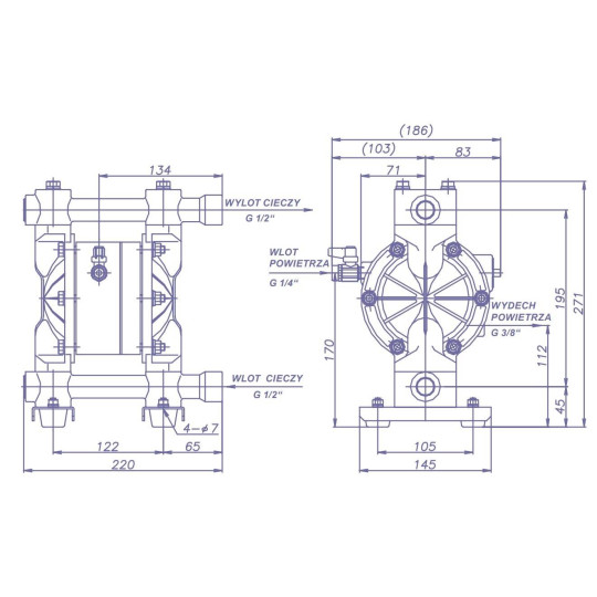 Pompa membranowa YAMADA NDP-15BPT 1/2" Pompa membranowa YAMADA NDP-15BPT 1/2"