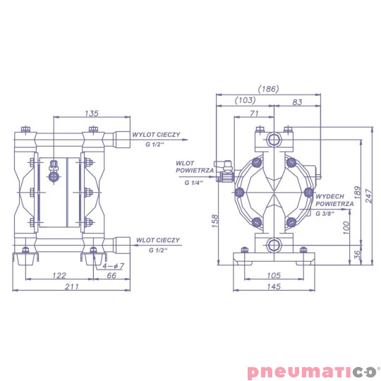 Pompa membranowa YAMADA NDP-15BST 1/2" Pompa membranowa YAMADA NDP-15BST 1/2"