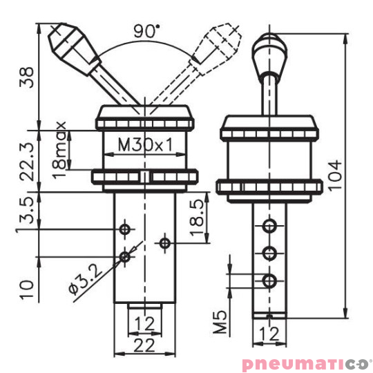Zawór dźwignia Pneumax ROZDZIELACZ PNEUM. M5 5/2-DŹWIGNIA PION CZARNY Zawór dźwignia Pneumax ROZDZIELACZ PNEUM. M5 5/2-DŹWIGNIA PION CZARNY