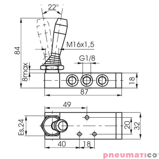 Zawór dźwignia Pneumax MANUALNY G1/8" 5/2 2-POZYCYJNY CZERWONY Zawór dźwignia Pneumax MANUALNY G1/8" 5/2 2-POZYCYJNY CZERWONY