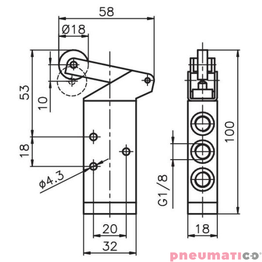 Zawór rolka Pneumax 1/8" 5/2 ROLKA METALOWA - SPRĘŻYNA Zawór rolka Pneumax 1/8" 5/2 ROLKA METALOWA - SPRĘŻYNA