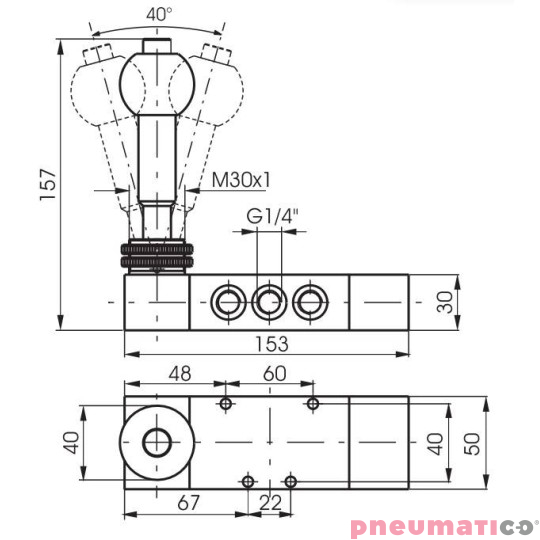 Zawór dźwignia Pneumax 1/4" 5/3 DŹWIGNIA-SPRĘŻYNA Z BLOK Zawór dźwignia Pneumax 1/4" 5/3 DŹWIGNIA-SPRĘŻYNA Z BLOK