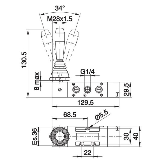 Zawór dźwignia Pneumax 1/4" 5/3 PC Zawór dźwignia Pneumax 1/4" 5/3 PC