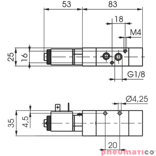 Elektrozawór Pneumax ECO G1/8" 3/2 220VAC-SPRĘŻYNA Elektrozawór Pneumax ECO G1/8" 3/2 220VAC-SPRĘŻYNA