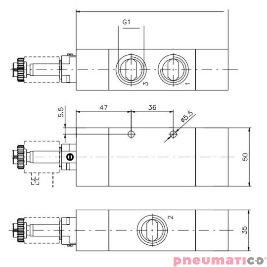 Elektrozawór Pneumax 3/2 M2-SPRĘŻ. N.O.G1/2" SER.KOMP. Elektrozawór Pneumax 3/2 M2-SPRĘŻ. N.O.G1/2" SER.KOMP.