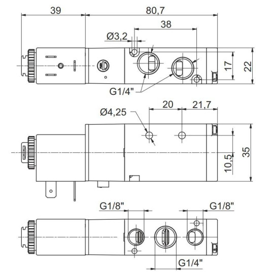 Elektrozawór Pneumax 5/2 G1/4" powrót sprężyną 8884.52.00.39.F00 (BEZ CEWKI)