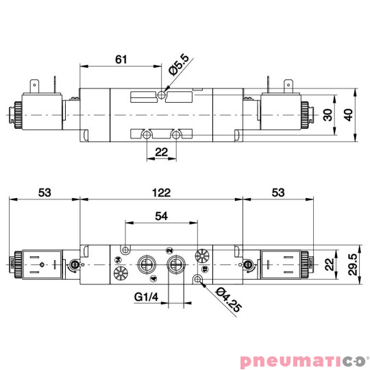 Elektrozawór Pneumax TECNO ELMAG. G1/4" 5/3 CC 230VAC-230VAC Elektrozawór Pneumax TECNO ELMAG. G1/4" 5/3 CC 230VAC-230VAC