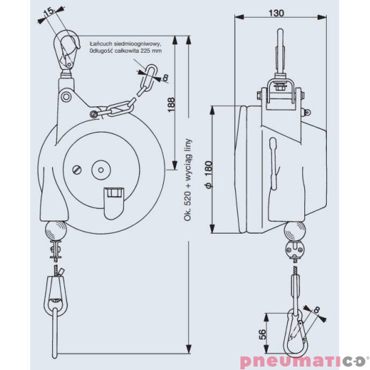 Balanser linkowy Carl Stahl Kromer 4.5-7.0kg 2000mm Balanser linkowy Carl Stahl Kromer 4.5-7.0kg 2000mm