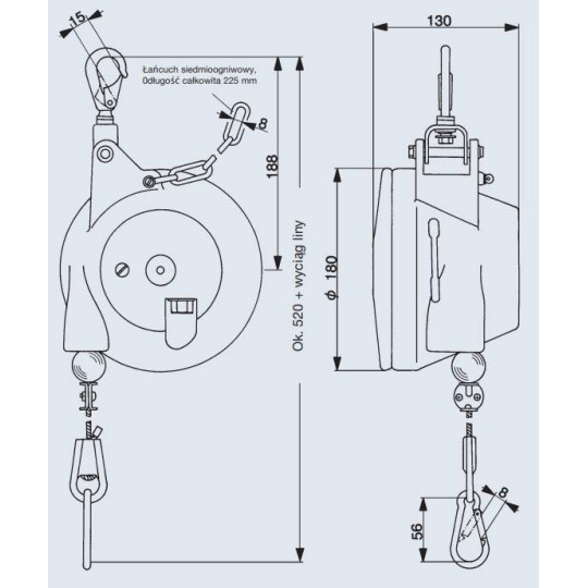 Balanser linkowy Carl Stahl Kromer 4.5-7.0kg 2000mm Balanser linkowy Carl Stahl Kromer 4.5-7.0kg 2000mm