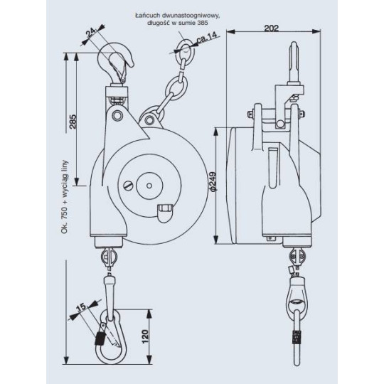 Balanser linkowy Carl Stahl Kromer 45.0-60.0kg 2000mm