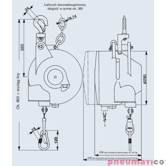 Balanser linkowy Carl Stahl Kromer 90.0-100.0kg 3000mm Balanser linkowy Carl Stahl Kromer 90.0-100.0kg 3000mm