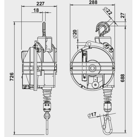 Balanser linkowy TECNA 9412.B1_wymiary Balanser linkowy TECNA 9412.B1_wymiary