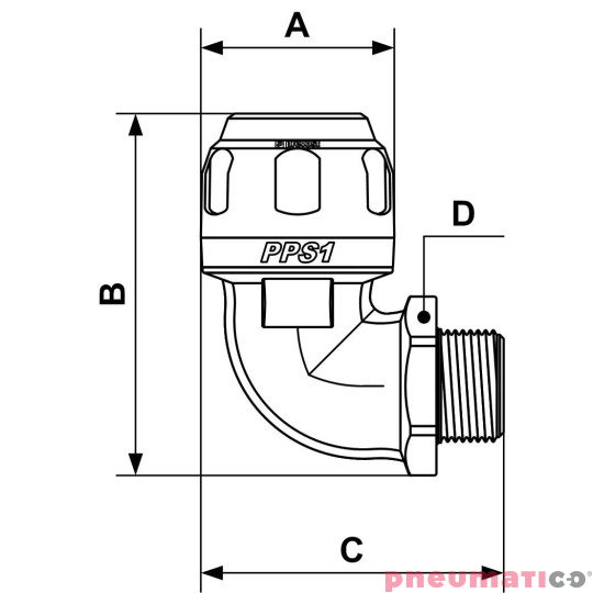 Kolano 90° z gwintem zew. aluminiowe Prevost 25mm 1/2 PPS1 9CM2512