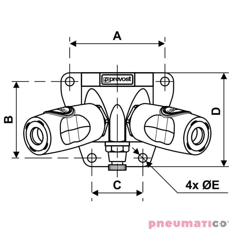 Przyłącze naścienne z gwintem wew. i dwoma portami Prevost G1/2 ESI 078103WK Przyłącze naścienne z gwintem wew. i dwoma portami Prevost G1/2 ESI 078103WK
