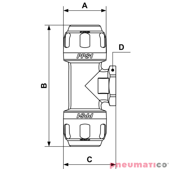 Trójnik typu T z gwintem wewnętrznym Prevost 25mm G3/4 PPS1 TT2527
