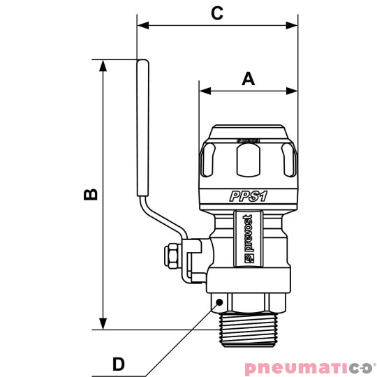Zawór kulowy z jednostronnym gwintem zew. równoległy Prevost 20mm R1/2 PPS1 RSIM2012