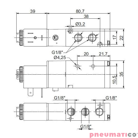 Zawór elektropneumatyczny 5/2 PNEUMAX 1/8 8880.52.00.39.F58  230VAC Zawór elektropneumatyczny 5/2 PNEUMAX 1/8 8880.52.00.39.F58  230VAC