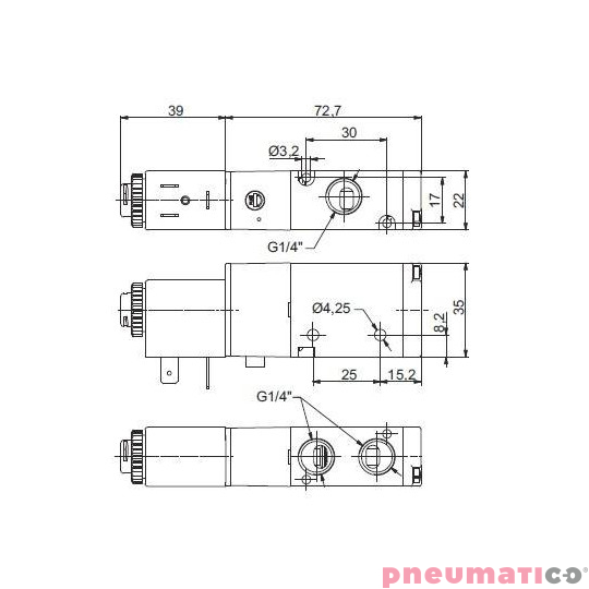 Zawór elektropneumatyczny 3/2 NO PNEUMAX 1/4 8884.32.A.39.F58 AC_230V Zawór elektropneumatyczny 3/2 NO PNEUMAX 1/4 8884.32.A.39.F58 AC_230V