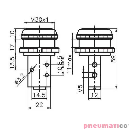 Zawór ręczny z przyciskiem ∅30 mm i sprężyną 3/2 PNEUMAX M5 Zawór ręczny z przyciskiem ∅30 mm i sprężyną 3/2 PNEUMAX M5