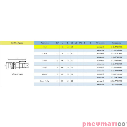 Szybkozłącze niskociśnieniowe żeńskie na wąż typ 21KA 6 mm 21KATF06MPX Szybkozłącze niskociśnieniowe żeńskie na wąż typ 21KA 6 mm 21KATF06MPX