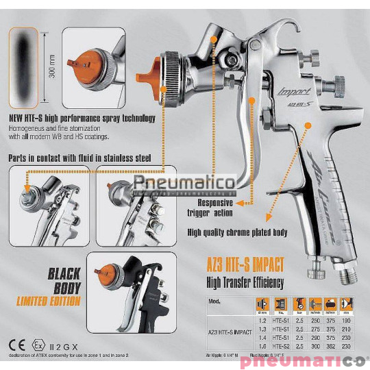 Pistolet lakierniczy Srebrny Iwata Air Gunsa AZ3 HTE-S Impact  z górnym zbiornikiem - dysza 1,3 mm Pistolet lakierniczy Srebrny Iwata Air Gunsa AZ3 HTE-S Impact  z górnym zbiornikiem - dysza 1,3 mm