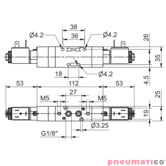 Zawór elektromagnetyczny - cewka - cewka 5/3 PNEUMAX Zawór elektromagnetyczny - cewka - cewka 5/3 PNEUMAX