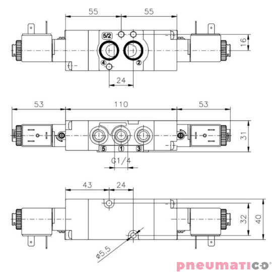 Elektrorozdzielacz bistabilny 5/2 PNEUMAX T514.52.00.35.B56 220V Elektrorozdzielacz bistabilny 5/2 PNEUMAX T514.52.00.35.B56 220V