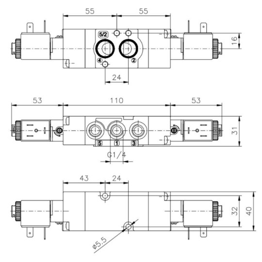 Elektrorozdzielacz bistabilny 5/2 PNEUMAX T514.52.00.35.B09 24 VDC 2W Elektrorozdzielacz bistabilny 5/2 PNEUMAX T514.52.00.35.B09 24 VDC 2W