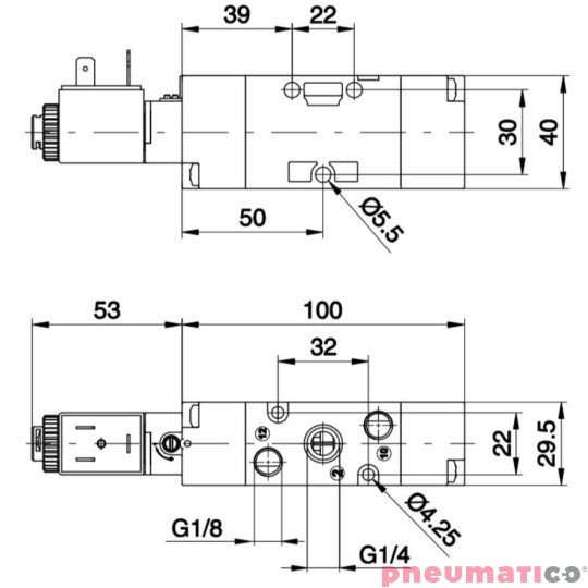 Zawór elektromagnetyczny - cewka - sprężyna (zasilanie zewnętrzne pilota) 3/2 PNEUMAX T424.32.0.1.E.B57 110V Zawór elektromagnetyczny - cewka - sprężyna (zasilanie zewnętrzne pilota) 3/2 PNEUMAX T424.32.0.1.E.B57 110V