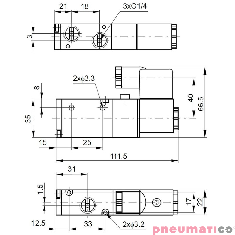 Elektrozawór PNEUMATICO 3/2 G1/4" 230V AC JLE4601-230VAC Elektrozawór PNEUMATICO 3/2 G1/4" 230V AC JLE4601-230VAC