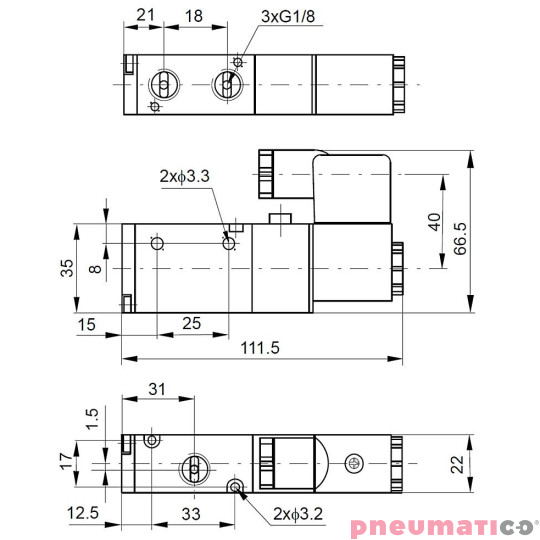 Elektrozawór PNEUMATICO 3/2 G1/8" 115V AC JLE2601-115VAC
