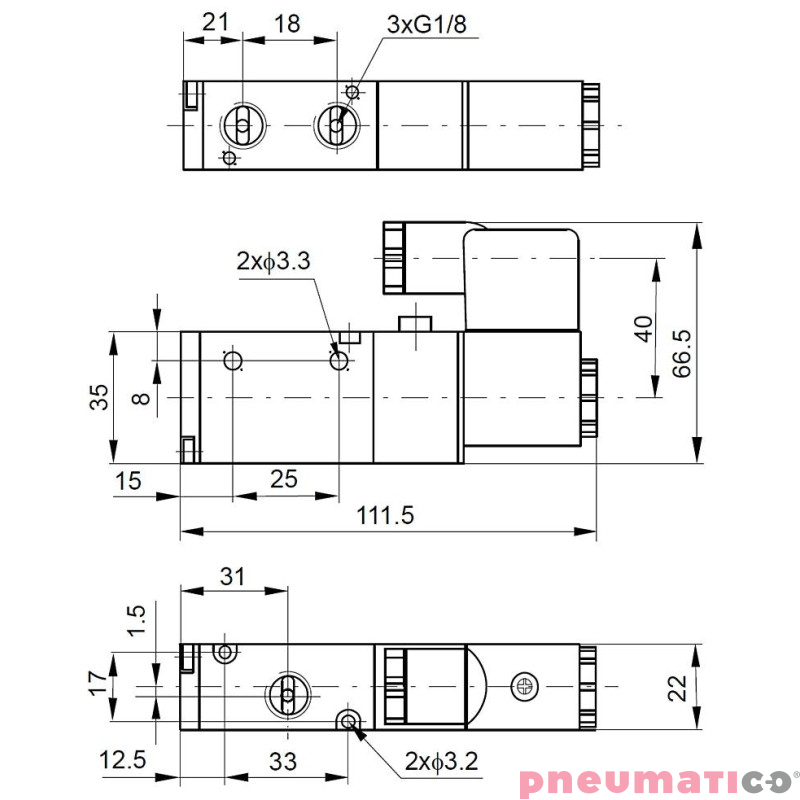 Elektrozawór PNEUMATICO 3/2 G1/8" 12V DC JLE2601-12VDC Elektrozawór PNEUMATICO 3/2 G1/8" 12V DC JLE2601-12VDC