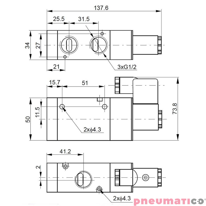 Elektrozawór PNEUMATICO 3/2 G1/2" 115V AC JLE6601-115VAC Elektrozawór PNEUMATICO 3/2 G1/2" 115V AC JLE6601-115VAC