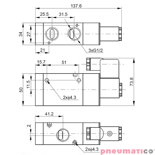 Elektrozawór PNEUMATICO 3/2 G1/2" 12V DC JLE6601-12VDC Elektrozawór PNEUMATICO 3/2 G1/2" 12V DC JLE6601-12VDC