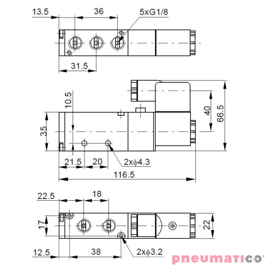 Elektrozawór PNEUMATICO 5/2 G1/8" 12V DC JLE2101-12VDC Elektrozawór PNEUMATICO 5/2 G1/8" 12V DC JLE2101-12VDC