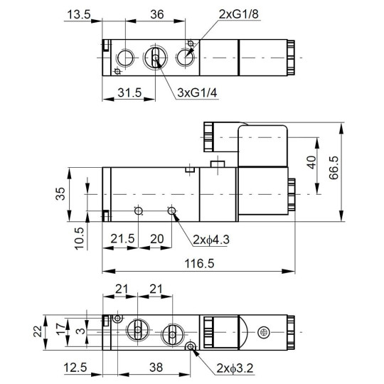 Elektrozaw&oacute;r PNEUMATICO 5/2 G1/4" 115V AC JLE4101-115VAC