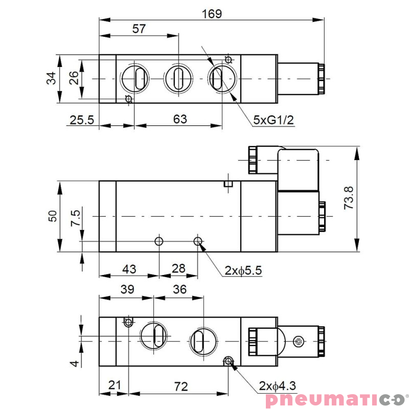 Elektrozawór PNEUMATICO 5/2 G1/2" 12V DC JLE6101-12VDC Elektrozawór PNEUMATICO 5/2 G1/2" 12V DC JLE6101-12VDC