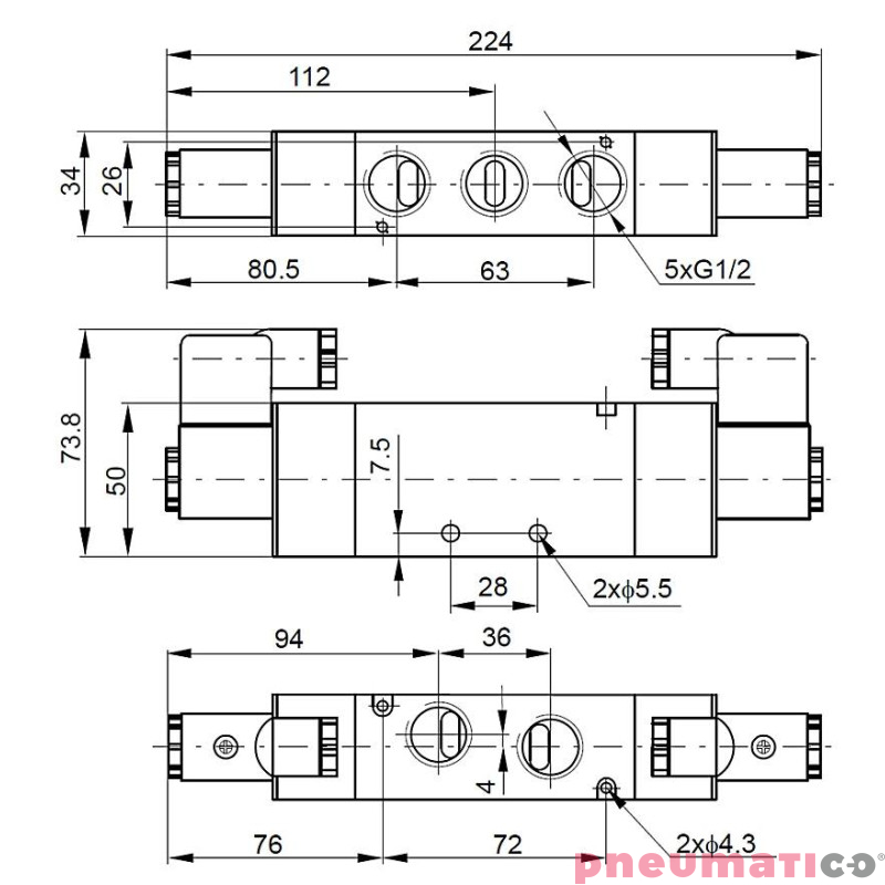 Elektrozawór PNEUMATICO 5/2 G1/2" 12V DC JLE6200-12VDC Elektrozawór PNEUMATICO 5/2 G1/2" 12V DC JLE6200-12VDC
