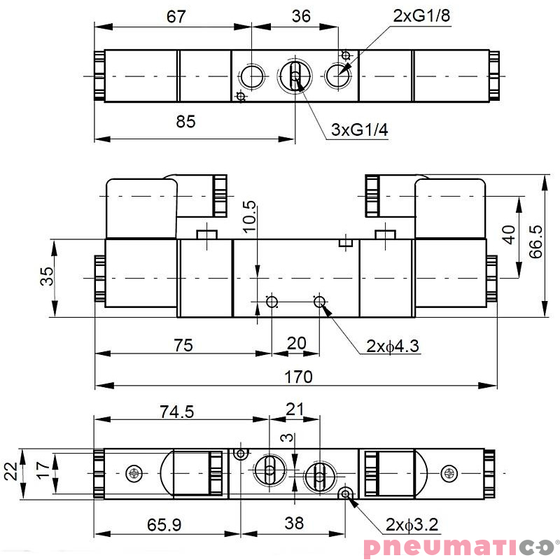 Elektrozawór PNEUMATICO 5/2 G1/4" 24V AC JLE4200-24VAC Elektrozawór PNEUMATICO 5/2 G1/4" 24V AC JLE4200-24VAC