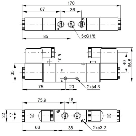 Elektrozaw&oacute;r PNEUMATICO 5/2 G1/8" 12V DC JLE2200-12VDC