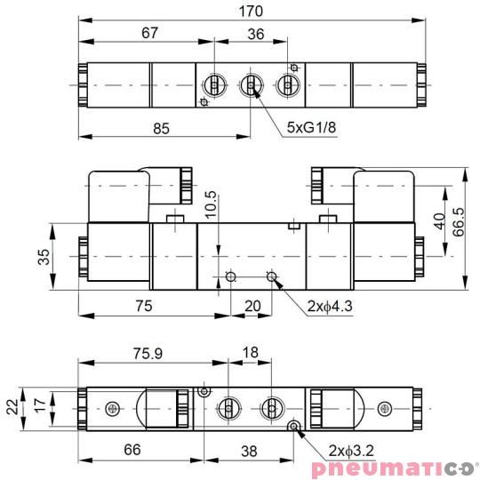 Elektrozawór PNEUMATICO 5/2 G1/8" 230V AC JLE2200-230VAC Elektrozawór PNEUMATICO 5/2 G1/8" 230V AC JLE2200-230VAC