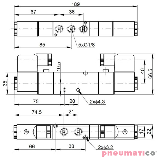 Elektrozawór PNEUMATICO 5/3 G1/8" 24V AC JLE2303-24VAC Elektrozawór PNEUMATICO 5/3 G1/8" 24V AC JLE2303-24VAC