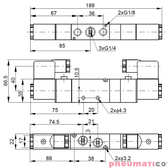 Elektrozawór PNEUMATICO 5/3 G1/4" 230V AC JLE4503-230VAC Elektrozawór PNEUMATICO 5/3 G1/4" 230V AC JLE4503-230VAC