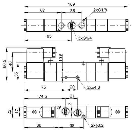 Elektrozawór PNEUMATICO 5/3 G1/4" 24V AC JLE4503-24VAC Elektrozawór PNEUMATICO 5/3 G1/4" 24V AC JLE4503-24VAC