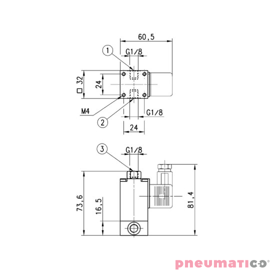 ELEKTROZAWÓR 3/2 NC MONOSTABILNY GNIAZDA G1/8" - 24V DC CAMOZZI 638-150-A63 ELEKTROZAWÓR 3/2 NC MONOSTABILNY GNIAZDA G1/8" - 24V DC CAMOZZI 638-150-A63