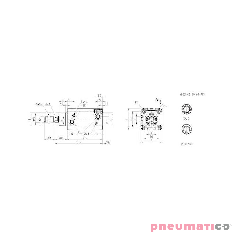 Siłownik ISO 15552 serii 61 O125 podwójnego działania CAMOZZI 61M2P125A0500 Siłownik ISO 15552 serii 61 O125 podwójnego działania CAMOZZI 61M2P125A0500