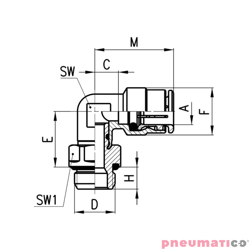 Złączka kątowa serii 6522 Z O-RING O6 G1/8"-Z CAMOZZI 6522-6-18