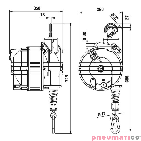 Balanser linkowy TECNA 9452G.B1 115-130kg 3000mm Balanser linkowy TECNA 9452G.B1 115-130kg 3000mm